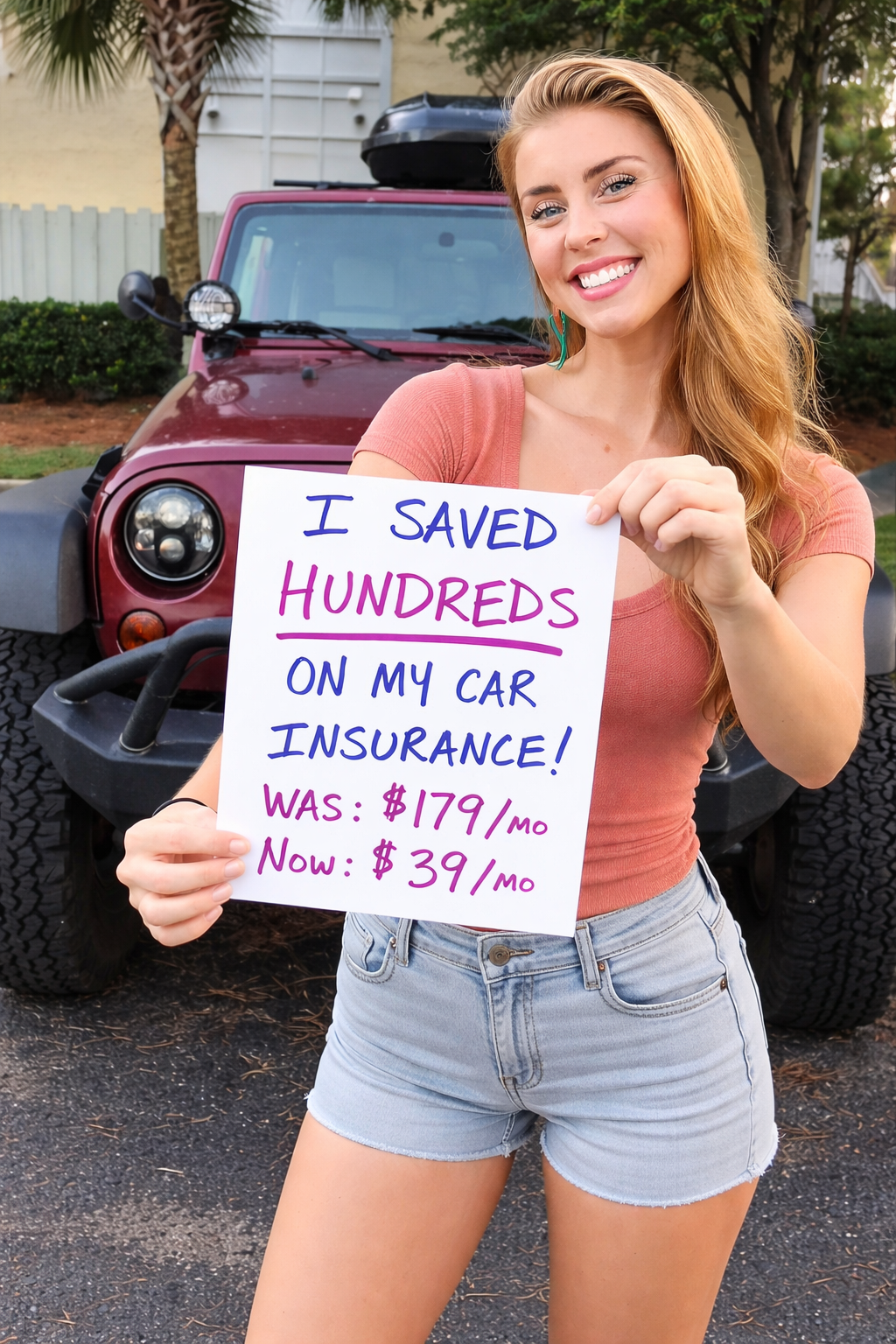 Customer holding savings sign